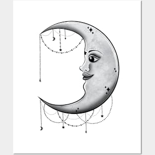 Black and white moon design Posters and Art